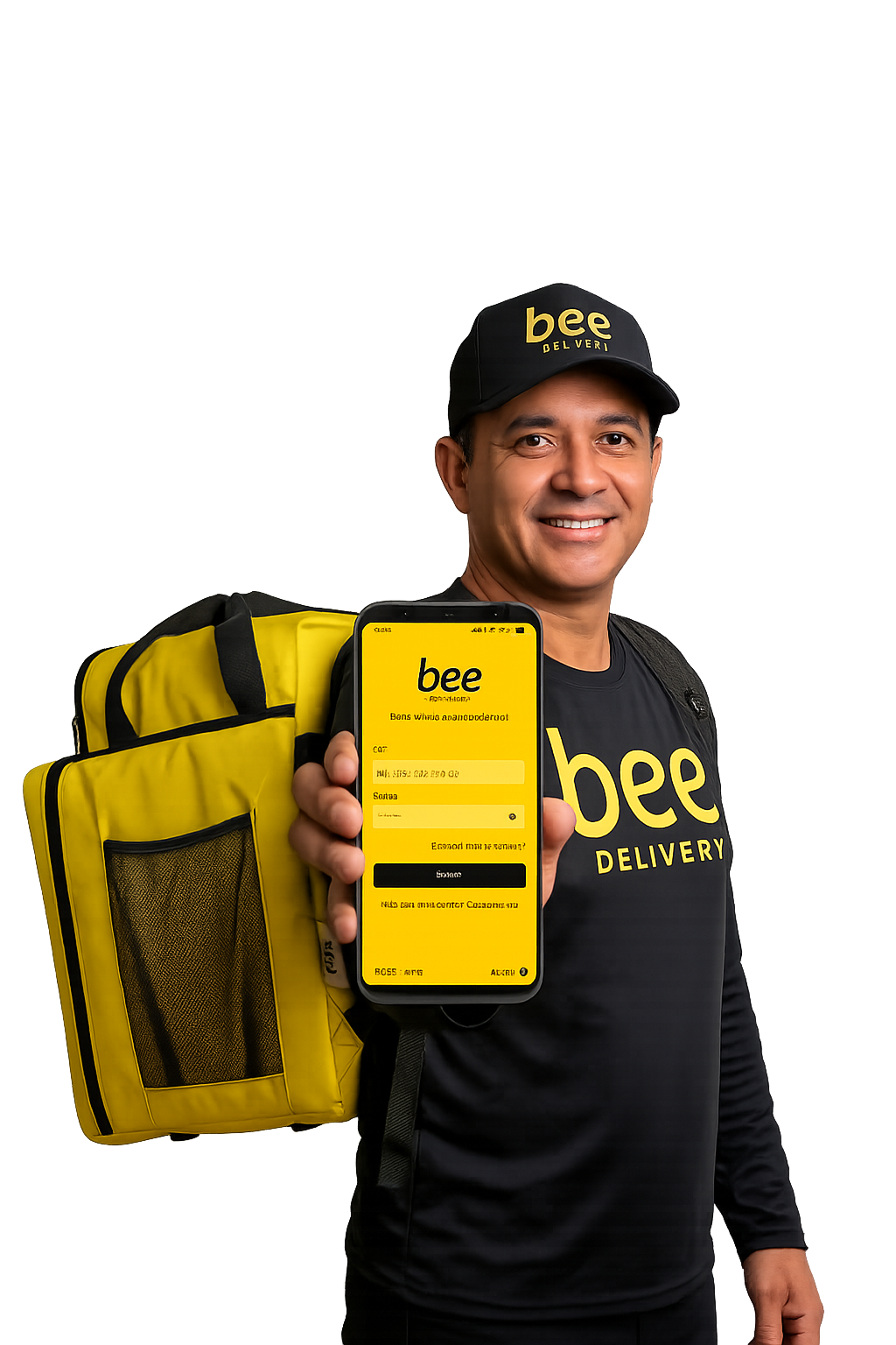 Entregador Bee Delivery com kit oficial